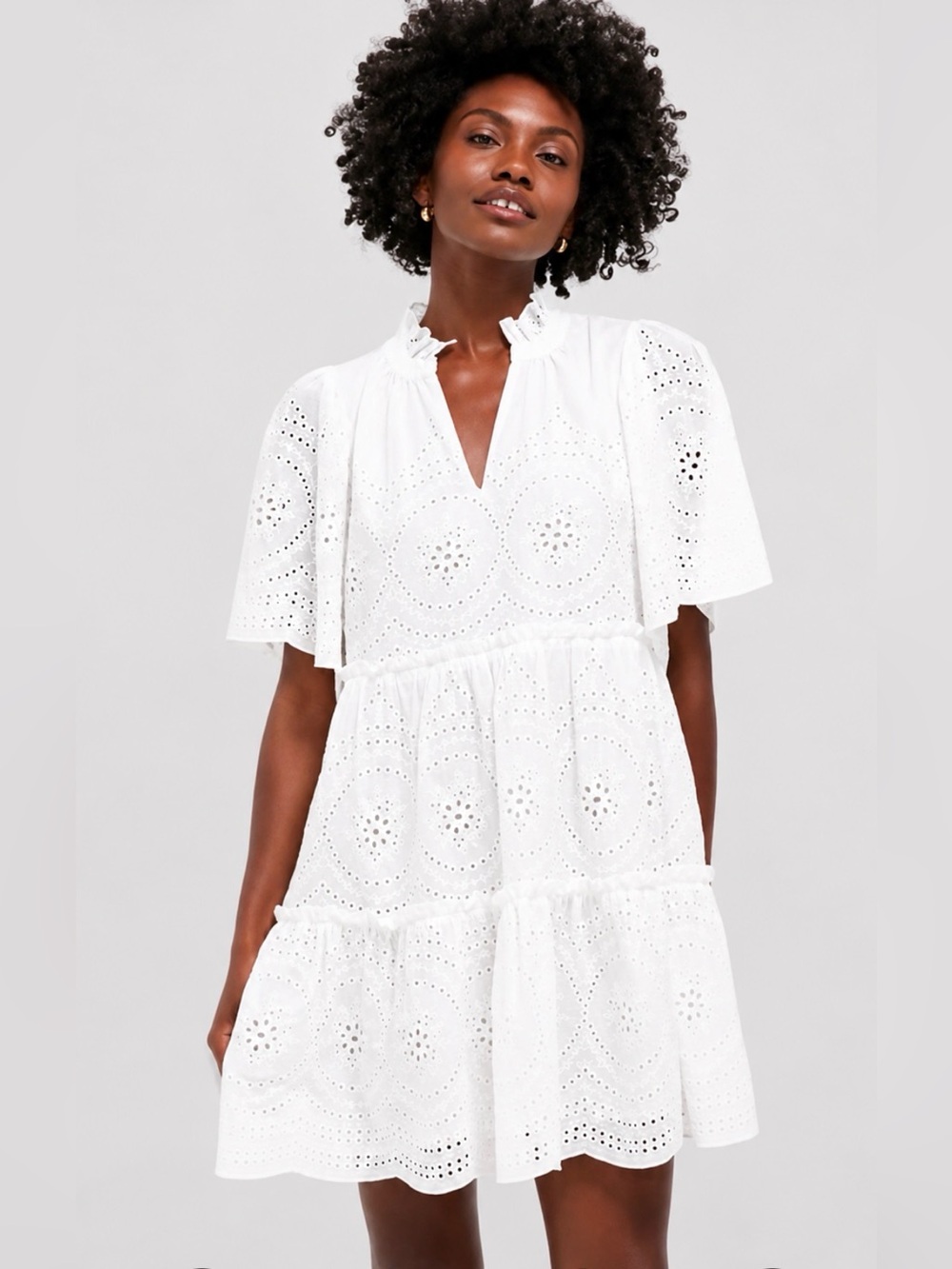 Tuckernuck Crawford Eyelet Mini Dress L White Cotton Puff Sleeve Tiered Feminine